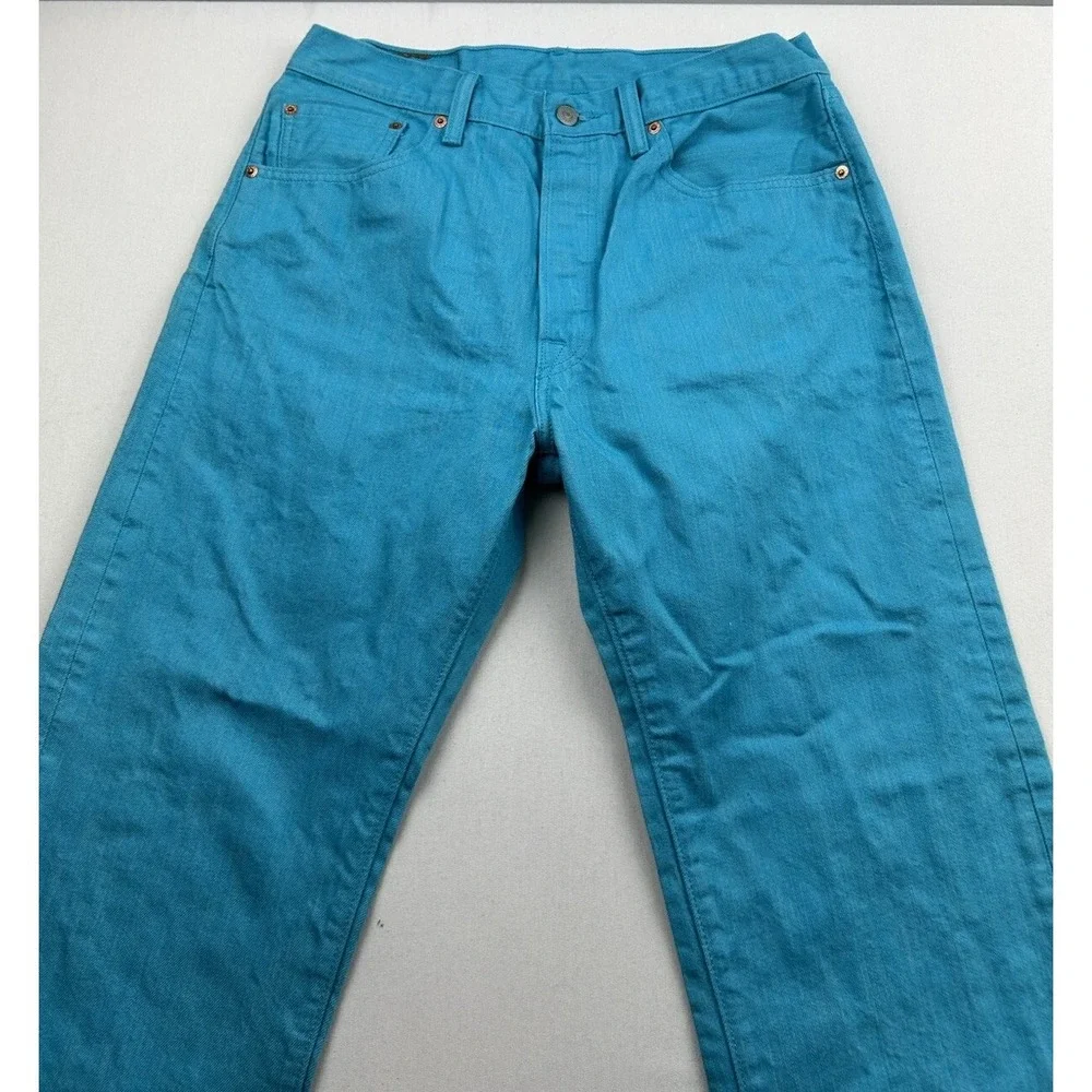 Levi's 501XX Jeans Button Fly Jeans Blue Teal Denim Pants Men's 34x36 Fits 32x29